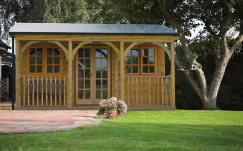 Timber pavilion in park