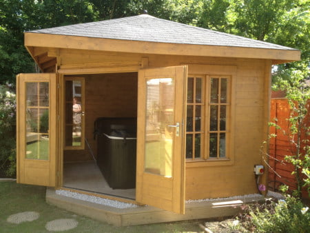 Log cabin for hot tub
